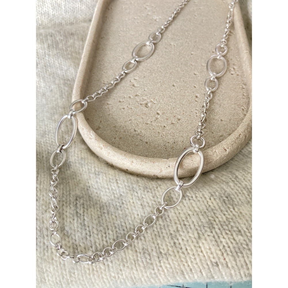Banana Republic Silver Tone Oval Link Chain Necklace Lightweight Long Minimalist